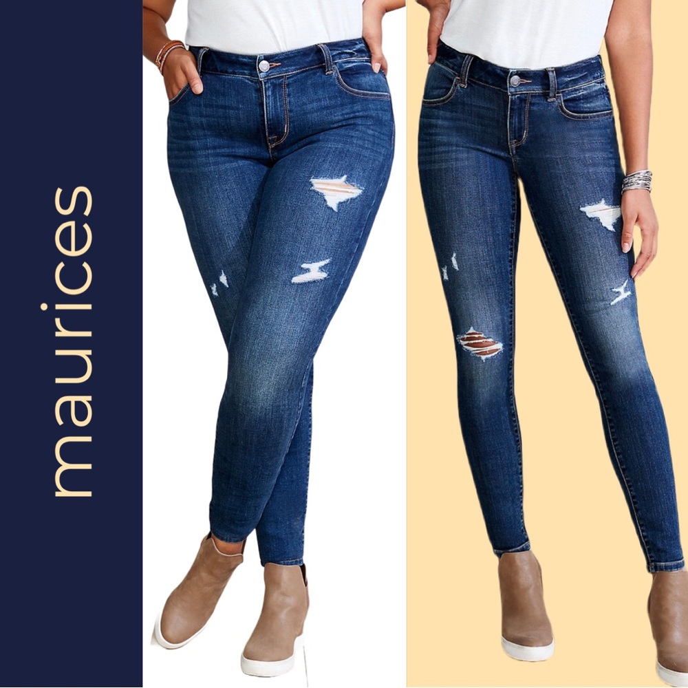 m jeans by Maurices Mid Rise Ripped Distressed Jegging Skinny Jeans (size L)